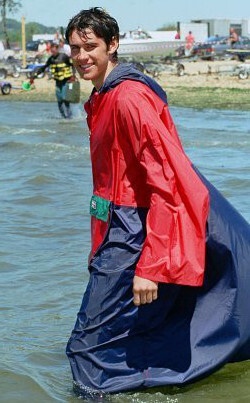 poncho cape blue red beach dorset